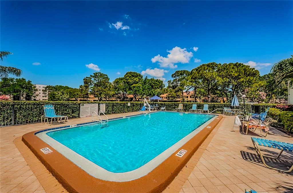 5660 80th Street North, Unit A303 St. Petersburg, FL 33709 - Photo 58 of 72 a view of a swimming pool with a lounge chair and couches in the patio