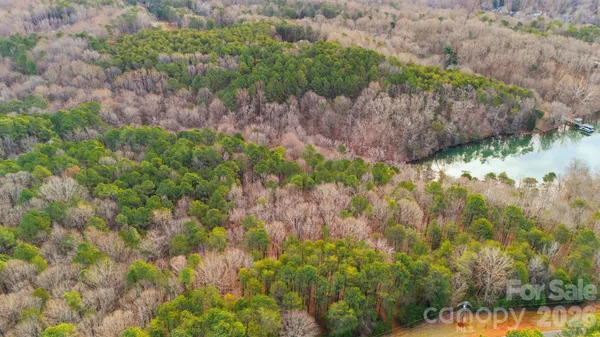 a view of a lake with top of house