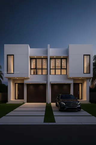 a living room with large windows and a fireplace