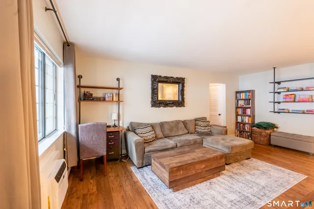 a living room with furniture and a rug