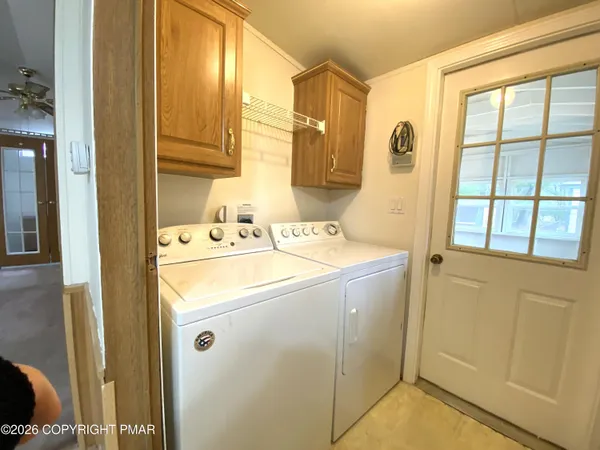 an empty room with a bathroom