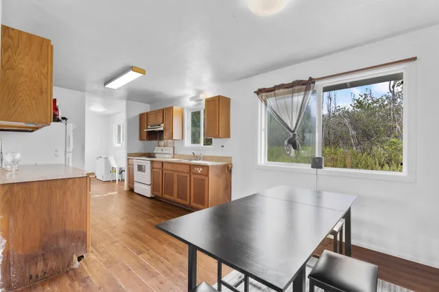 a view of kitchen with sink and wooden floor