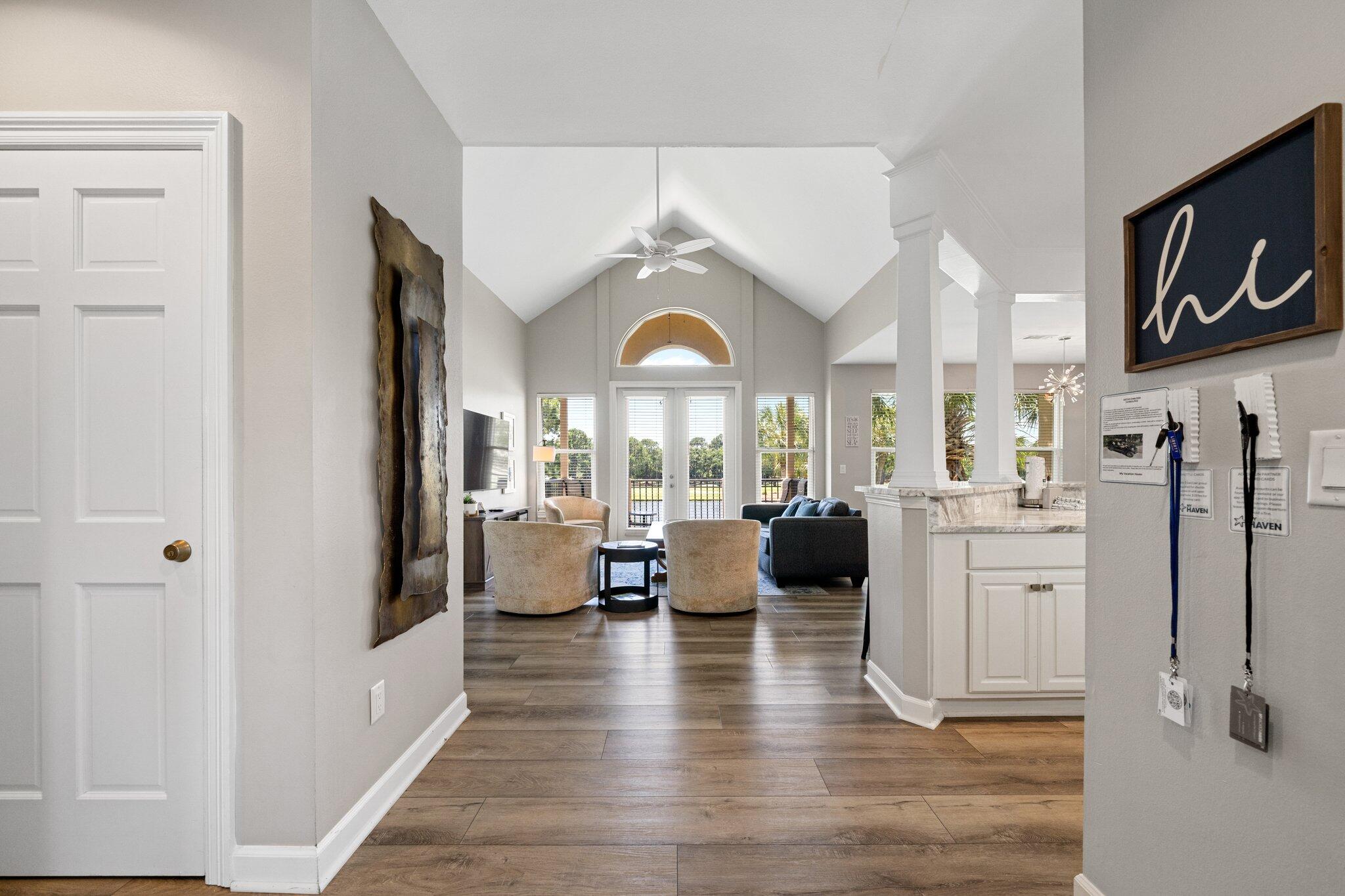 8512 Turnberry Court, Unit 8512 Miramar Beach, FL 32550 - Photo 6 of 35 a living room with stainless steel appliances furniture a fireplace and wooden floor