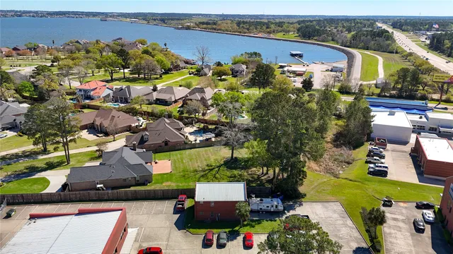 an aerial view of a house with a garden