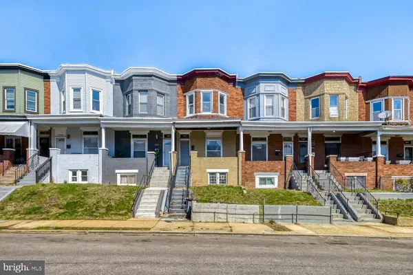 a front view of residential houses