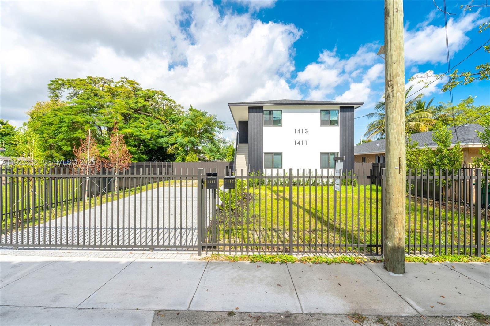 a view of a garden from a terrace