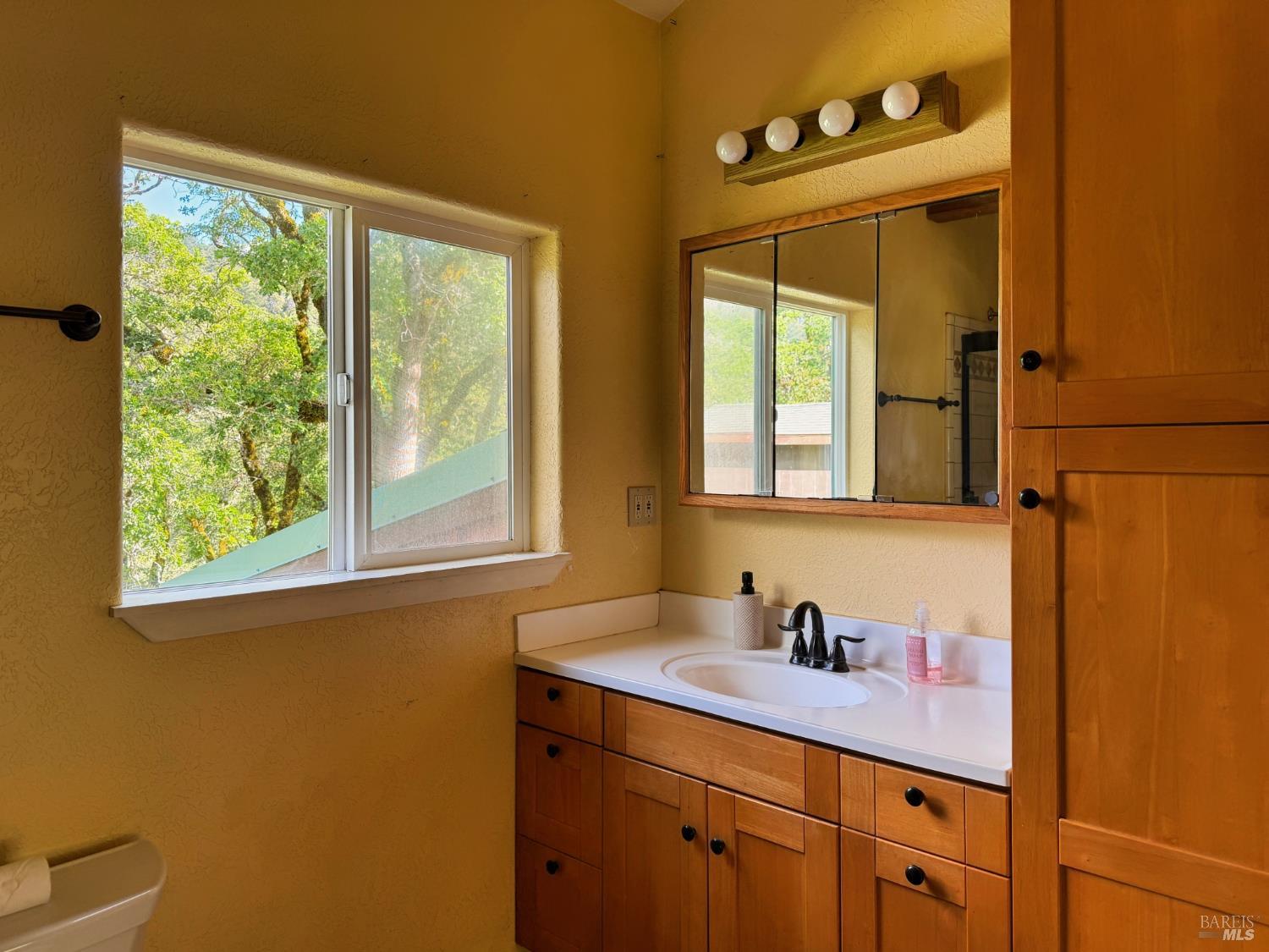 2501 Main Ranch Road Redwood Valley, CA 95470 - Photo 8 of 57 a bathroom with a sink mirror and a window