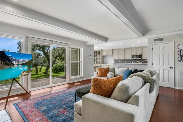 a living room with furniture and a rug