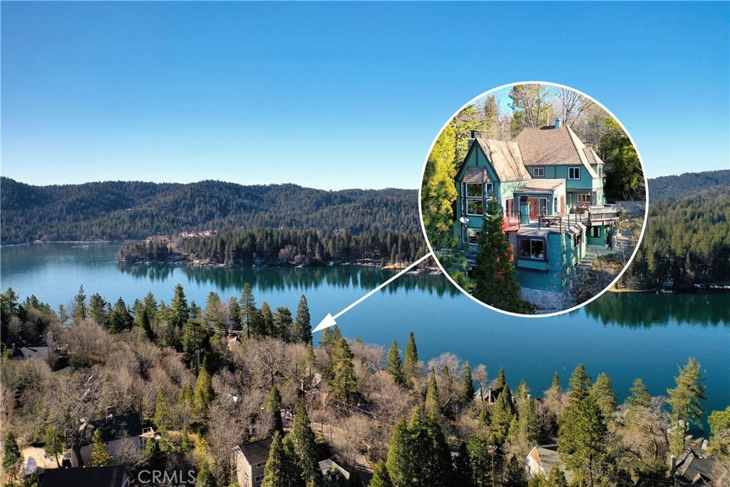 28019 North Shore Road Lake Arrowhead, CA 92352 - Photo 25 of 30 an aerial view of a house with outdoor space and lake view