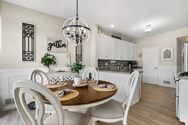 a table and dining area with a table & chairs