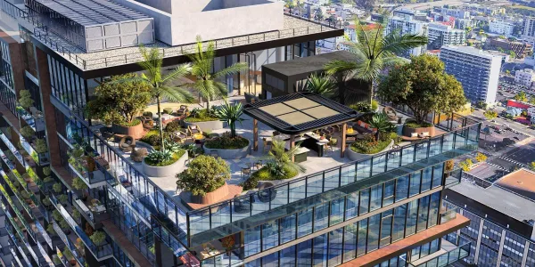 aerial view of multiple houses with a yard