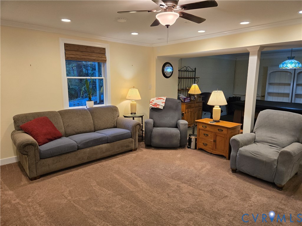 2198 Old Church Road Mechanicsville, VA 23111 - Photo 48 of 50 Basement Carpeted living area with crown molding,
