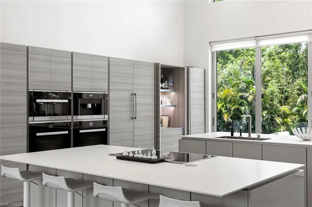 a view of an outdoor dining space with furniture