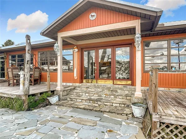a view of a street with sitting area