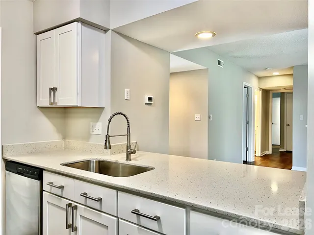 a kitchen with a sink and cabinets