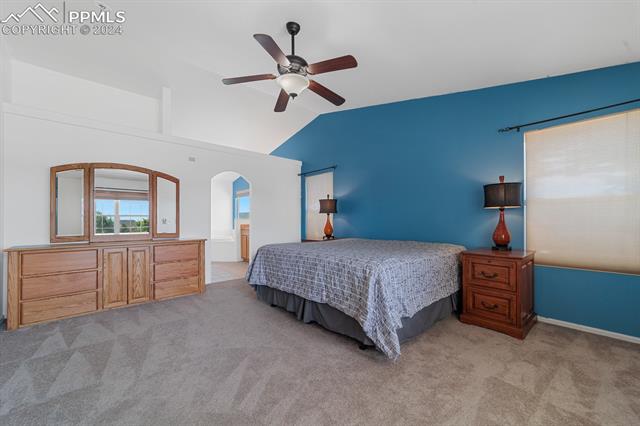 12576 Snaffle Bit Road Peyton, CO 80831 - Photo 10 of 37 Large primary bedroom with vaulted ceiling and adjoined bath.