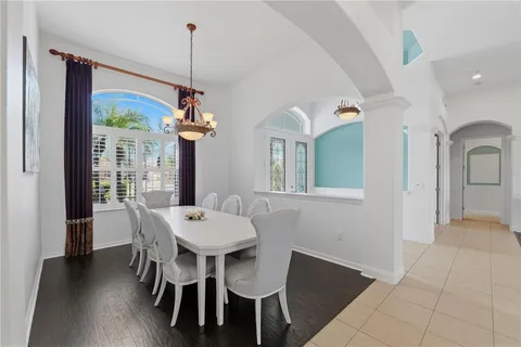 a hallway with sliding door and mountain view