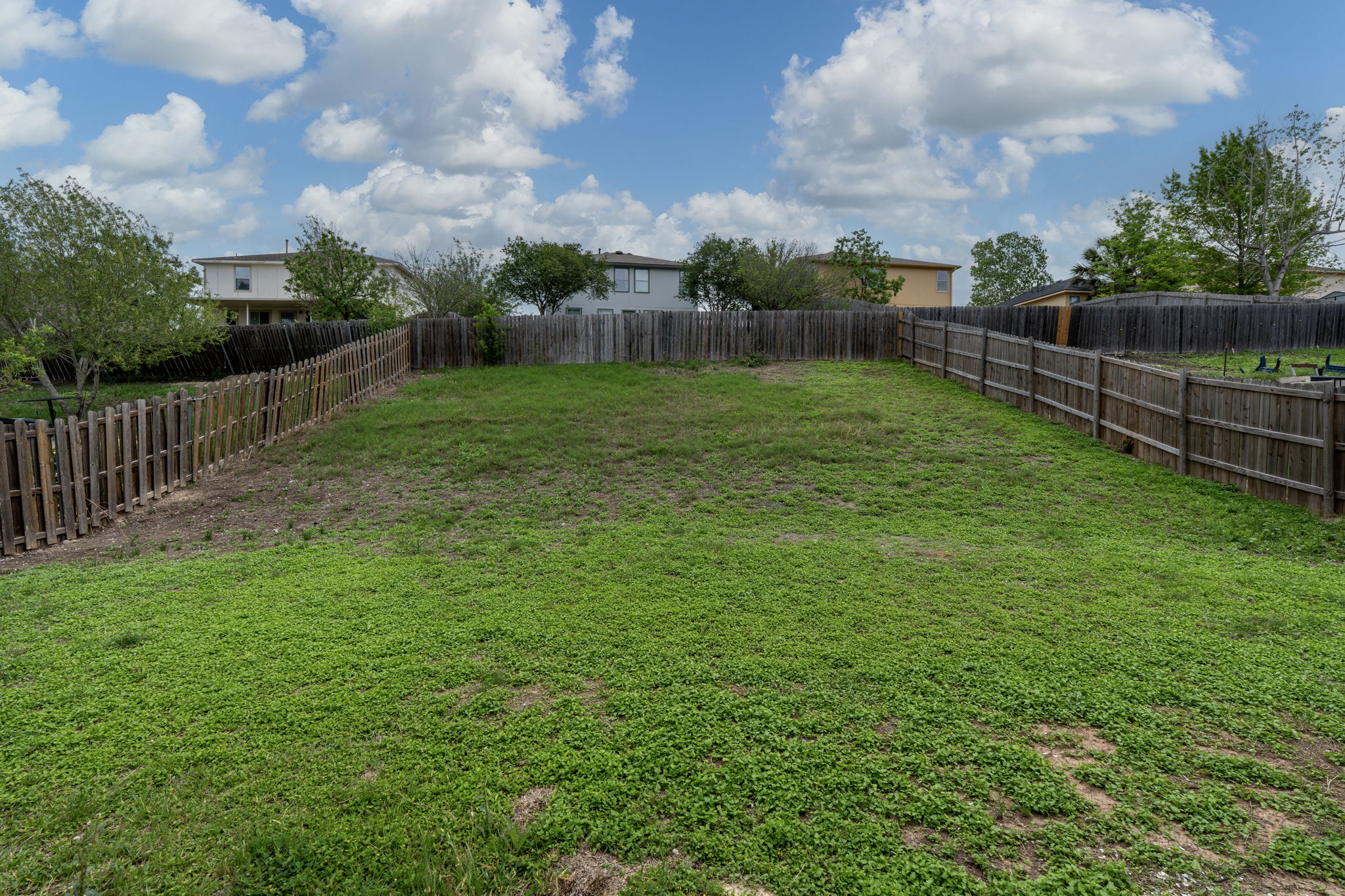 208 Dandelion Loop Kyle, TX 78640 - Photo 33 of 39 The property includes a spacious sloping backyard with a green lawn and a wooden privacy fence