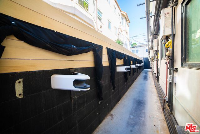 a view of garage with gym equipment