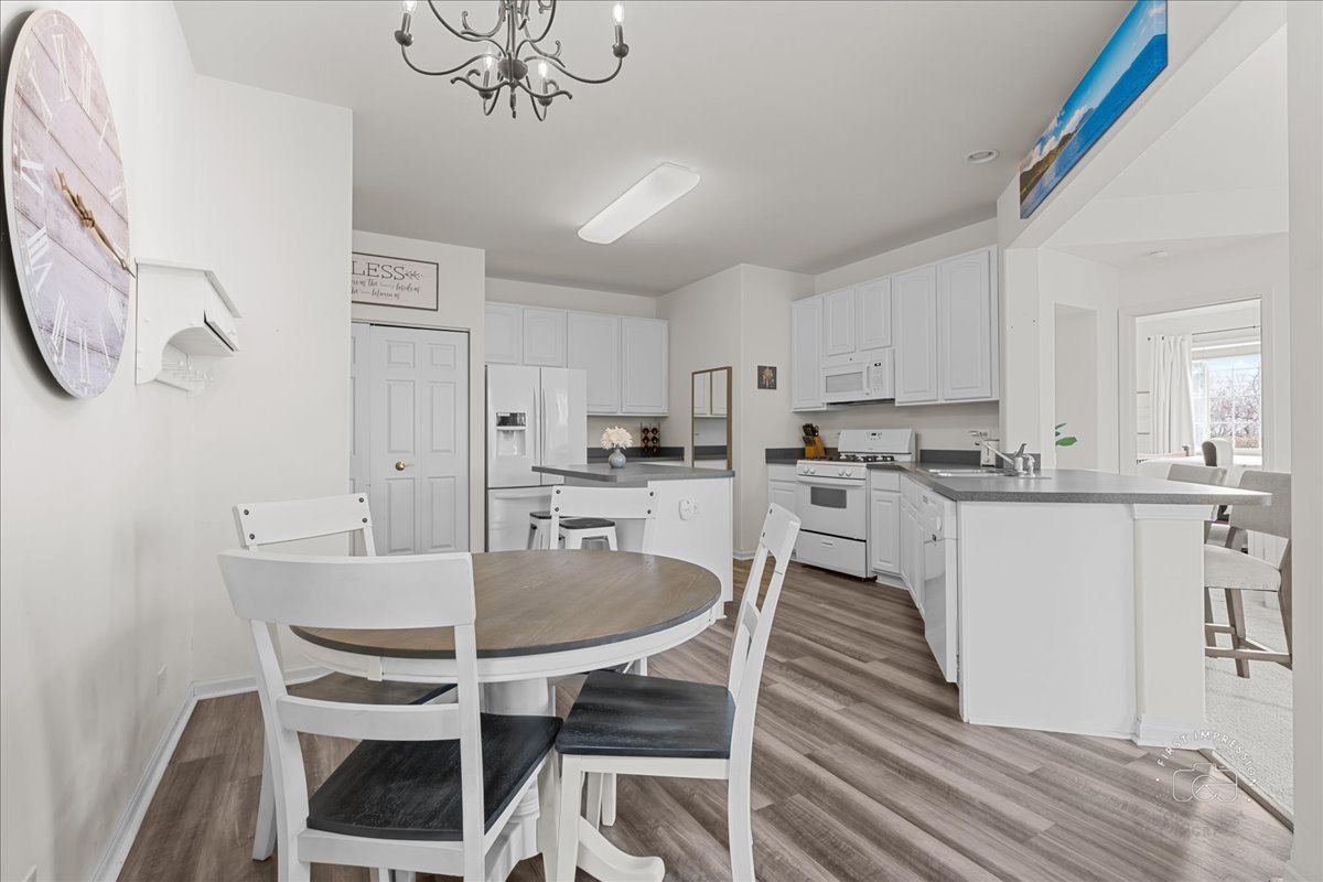 263 Lillian Court Geneva, IL 60134 - Photo 9 of 27 a kitchen with stainless steel appliances granite countertop a dining table chairs and a refrigerator