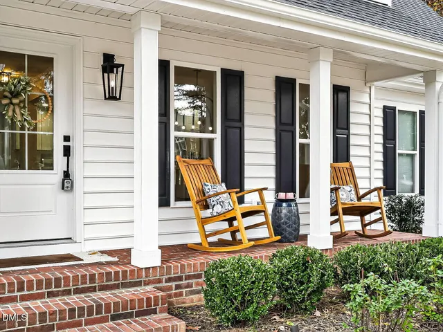 front view of a house with a patio