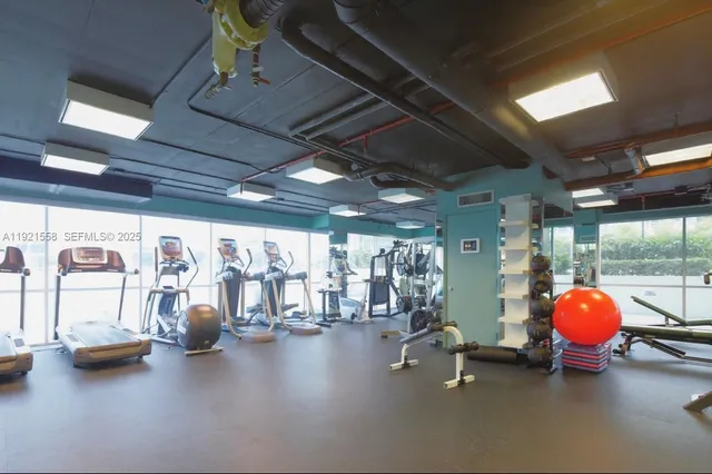 a view of a room with gym equipment