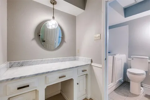 a bathroom with a sink a toilet and a mirror