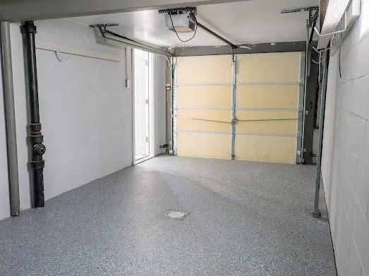 a view of a room with racks on the wall