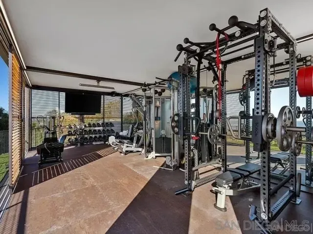 a view of a room with gym equipment