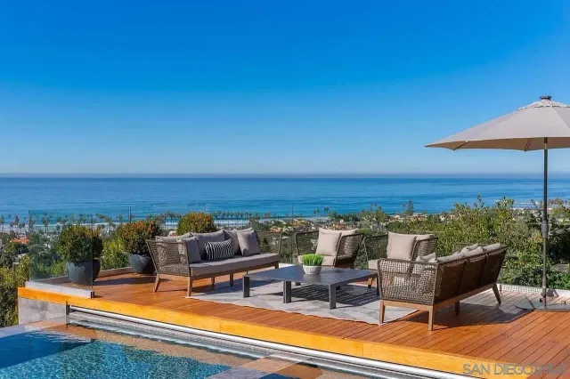 a view of a field with an ocean