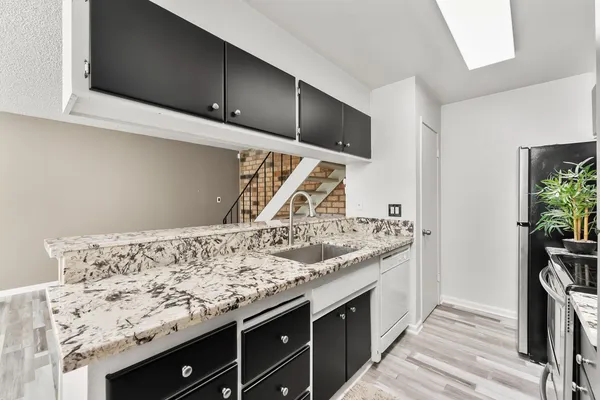 a view of a kitchen counter top space
