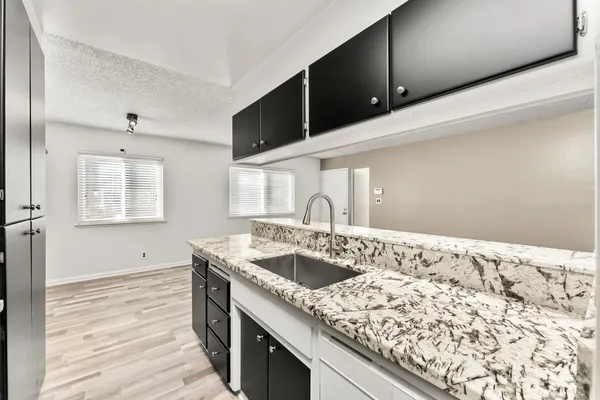 a kitchen with a sink and a stove