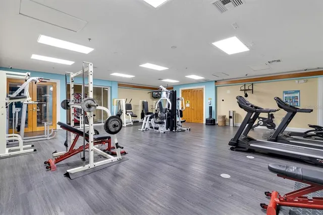 a view of a room with gym equipment