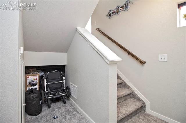 9570 Timberlake Loop Colorado Springs, CO 80927 - Photo 27 of 36 Stairs to lower level with storage under steps