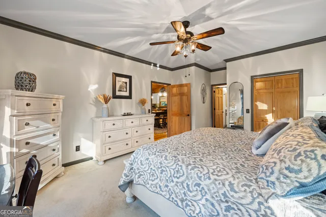 a bedroom with a bed and a walk in closet