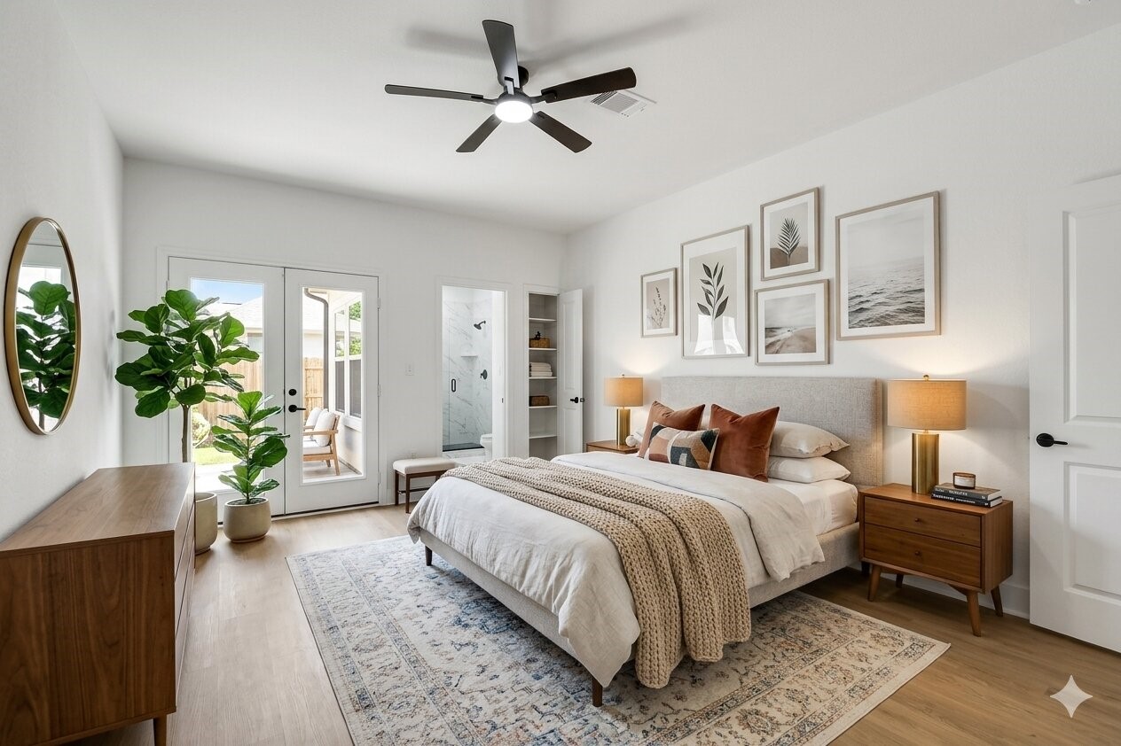 5226 Ricky Street Houston, TX 77033 - Photo 26 of 50 a bedroom with a bed chandelier and a window