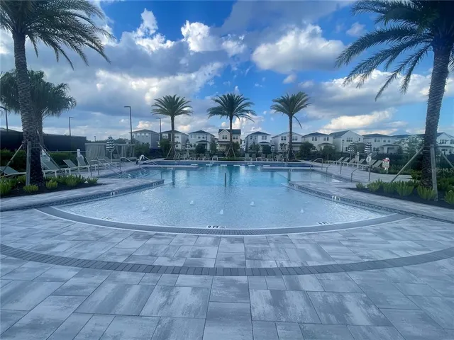 a view of a backyard with palm trees