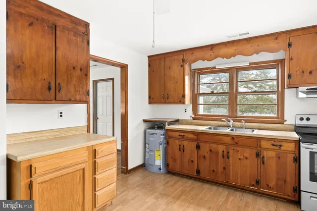a kitchen with a stove a sink and a microwave