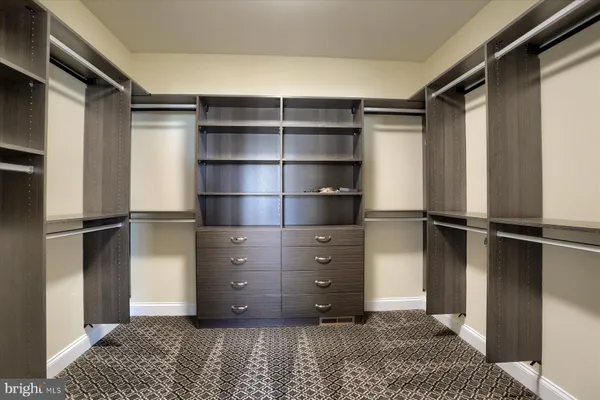 a view of walk in closet with empty racks