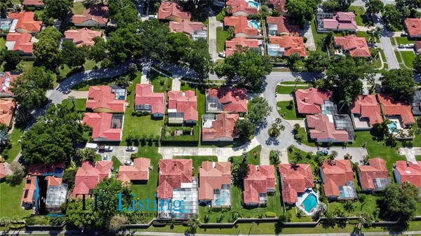 an aerial view of waterside residential houses
