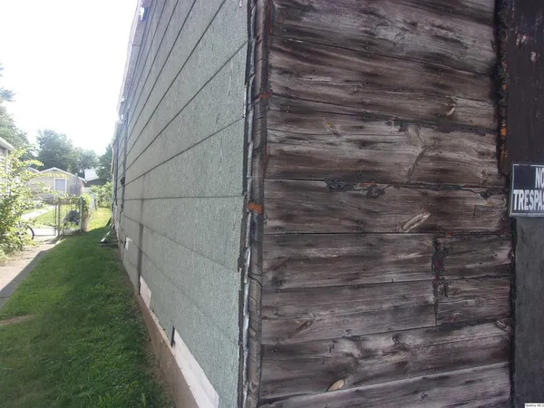 a backyard of a house with plants and trees