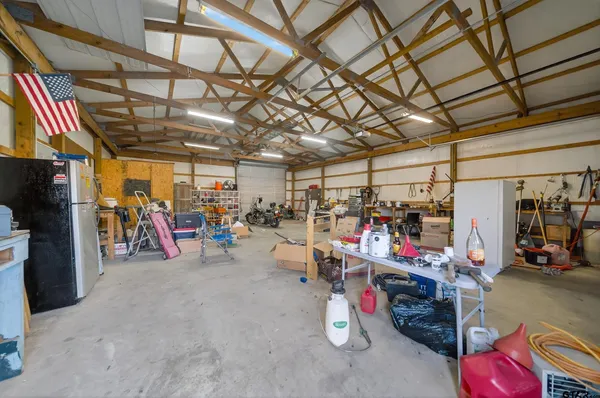 a view of a storage room with racks