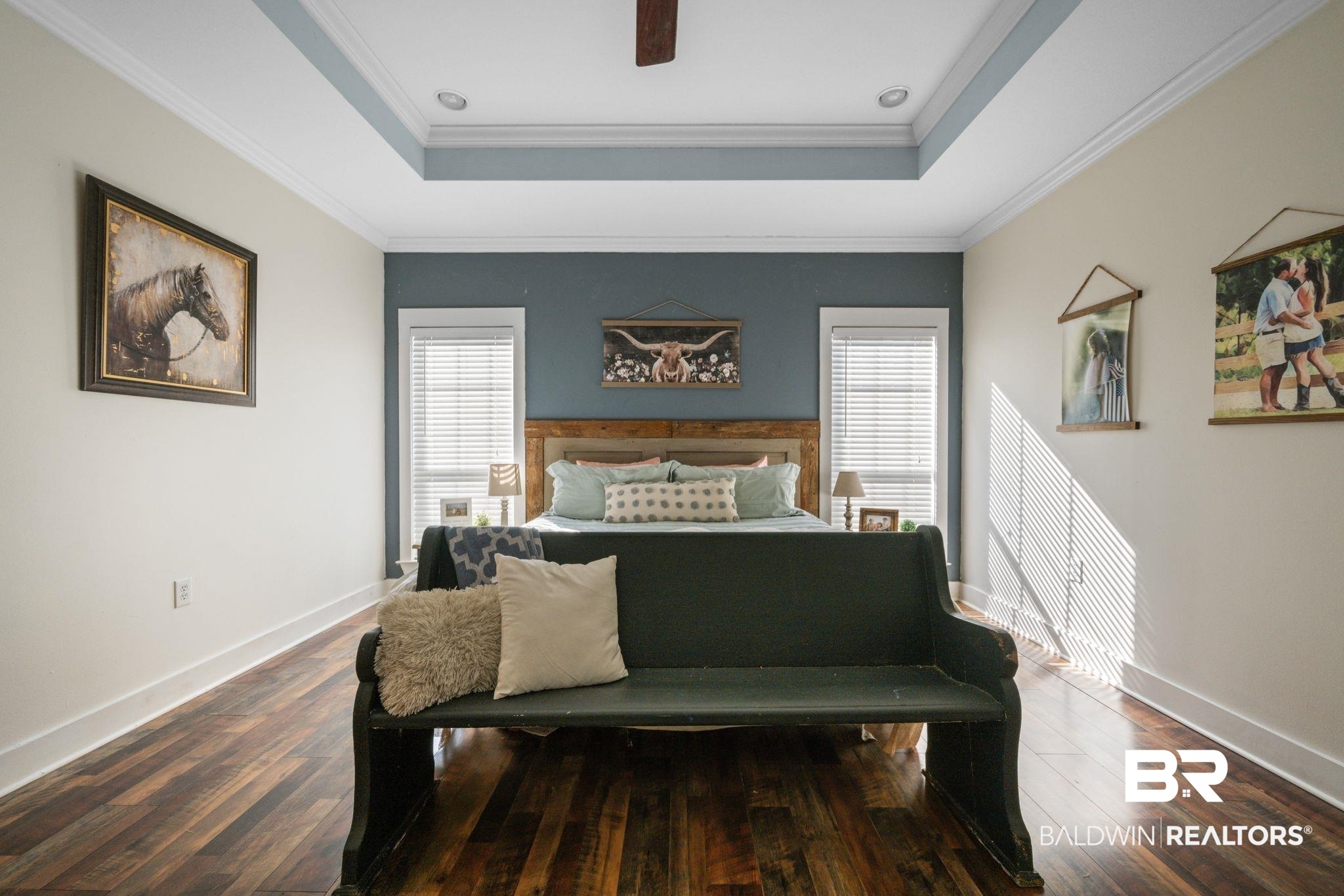 15635 North A N Brady Road Bay Minette, AL 36507 - Photo 21 of 51 Bedroom with multiple windows, crown molding, and dark hardwood / wood-style flooring