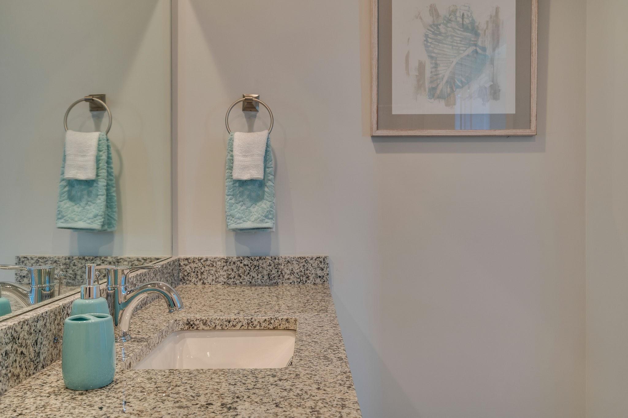 157 Valdare Ln Inlet Beach Inlet Beach, FL 32461 - Photo 61 of 71 a bathroom with a granite countertop sink and a mirror