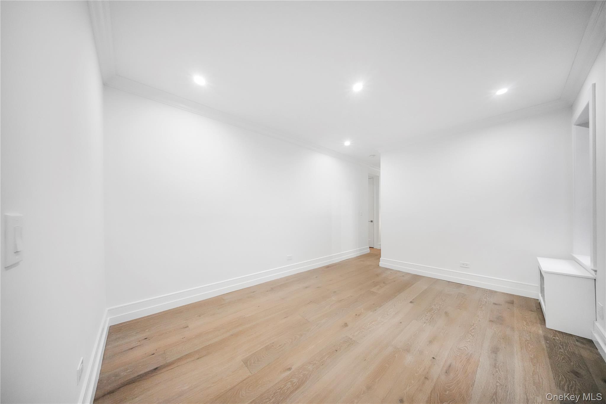 31-14 Crescent Street, Unit 5B Queens, NY 11106 - Photo 3 of 16 Unfurnished room with light wood finished floors, crown molding, and recessed lighting