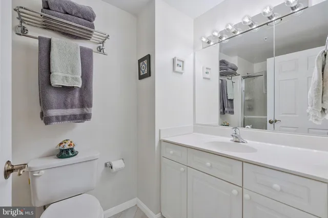 a bathroom with a toilet a sink a mirror and vanity