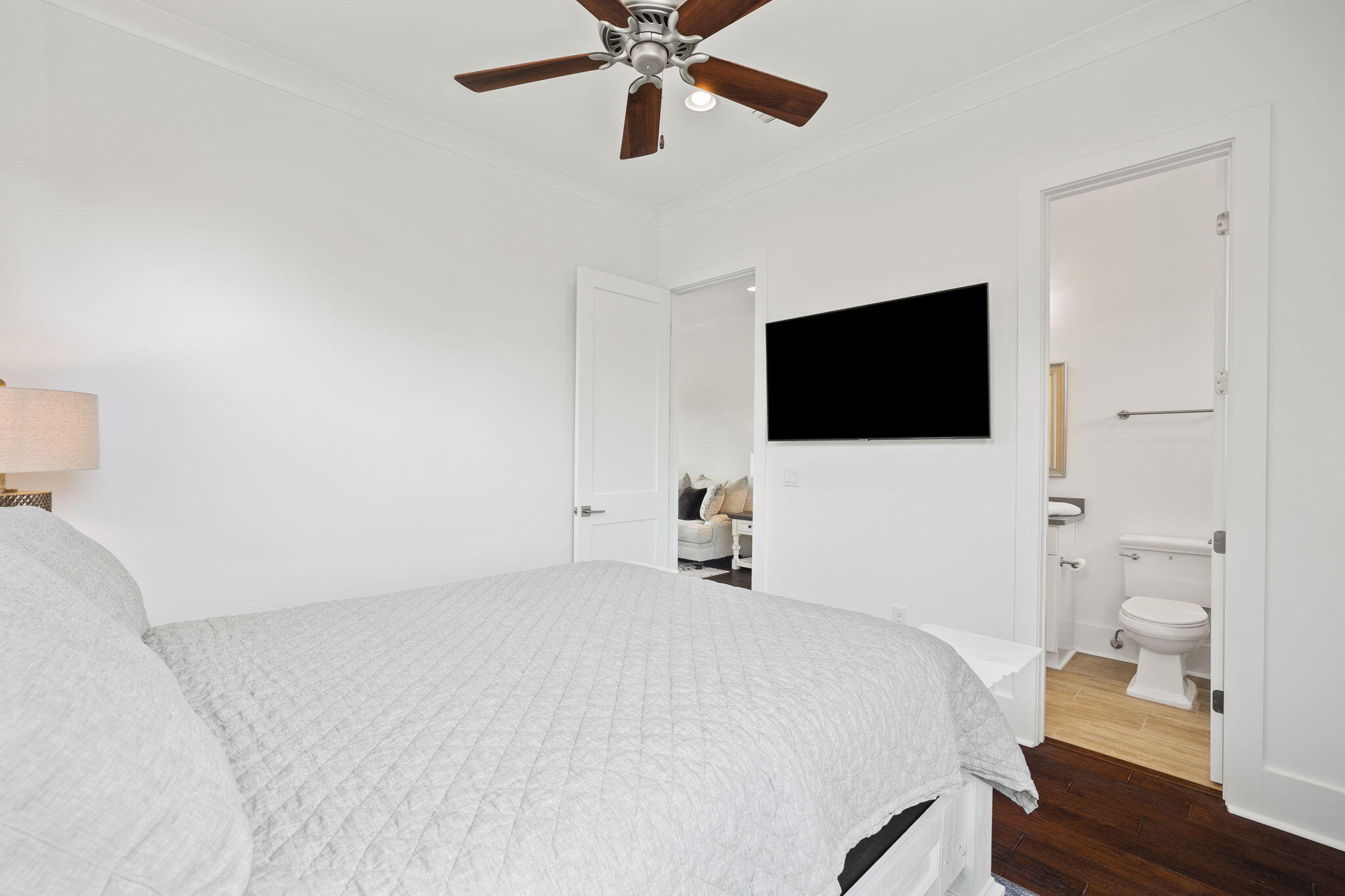 58 Carefree Lane Santa Rosa Beach, FL 32459 - Photo 34 of 44 a bedroom with a bed and a flat screen tv