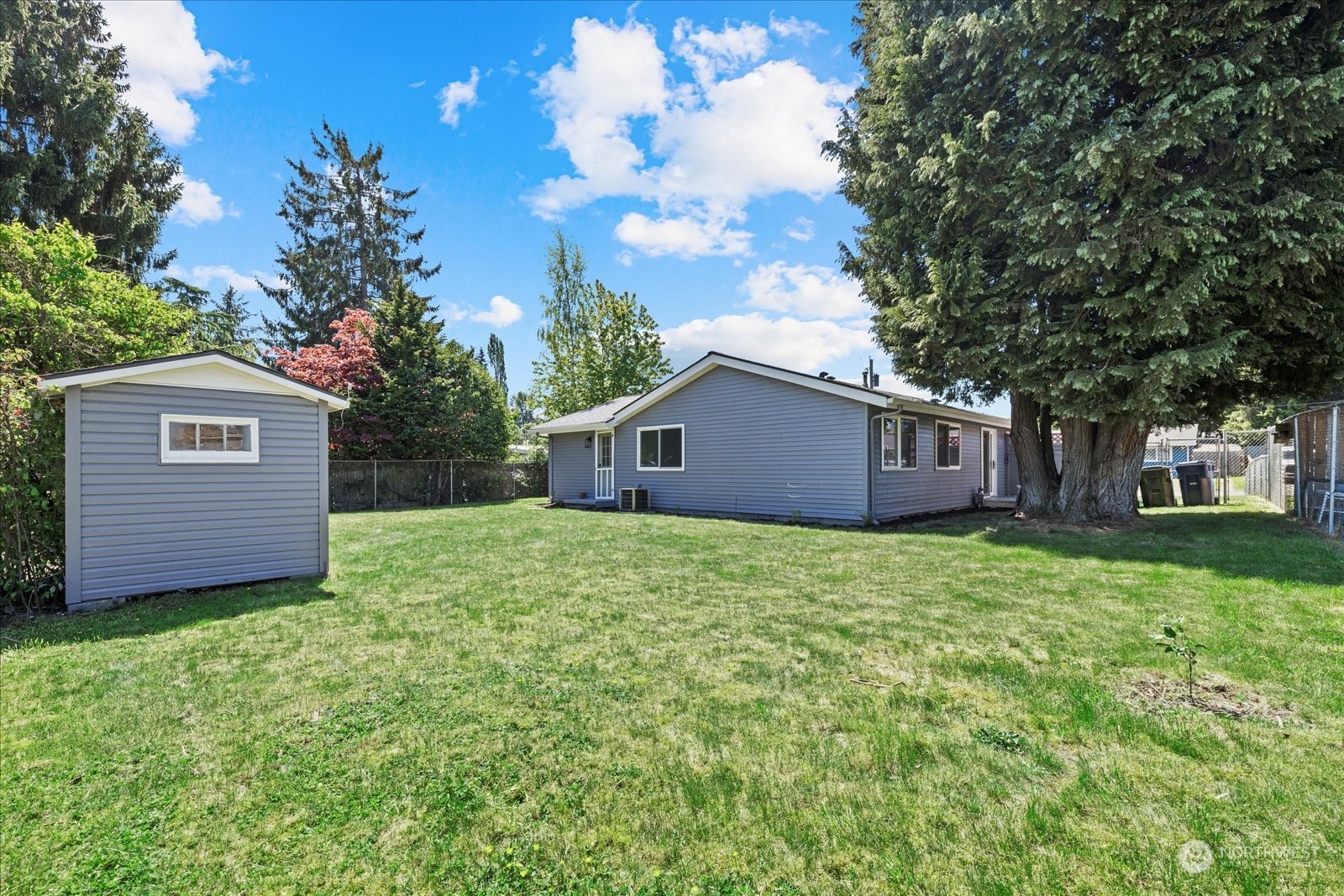 16820 120th Avenue Southeast Renton, WA 98058 - Photo 28 of 31 a view of a backyard with barn and large trees