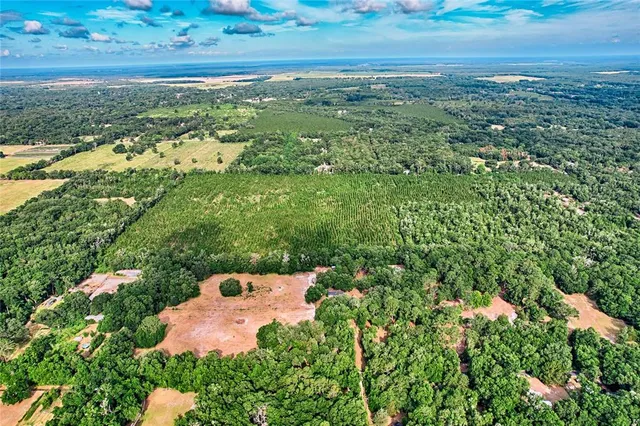 an aerial view of a houses with a yard
