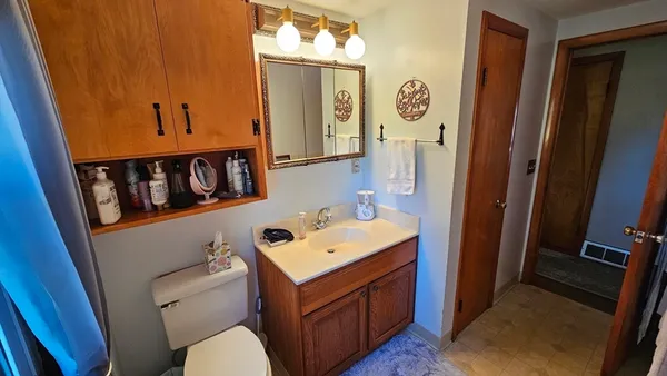 a bathroom with a sink a mirror and a toilet